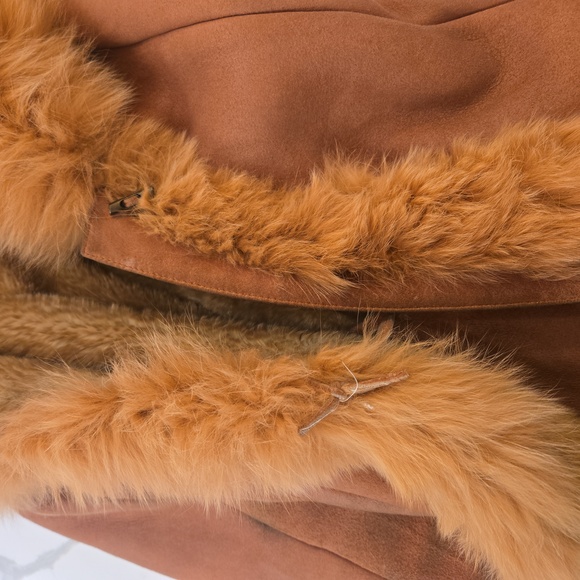 VTG Fox Fur Genuine Leather Shearling Penny Lane Coat XL Tan Brown Womens - Picture 13 of 14
